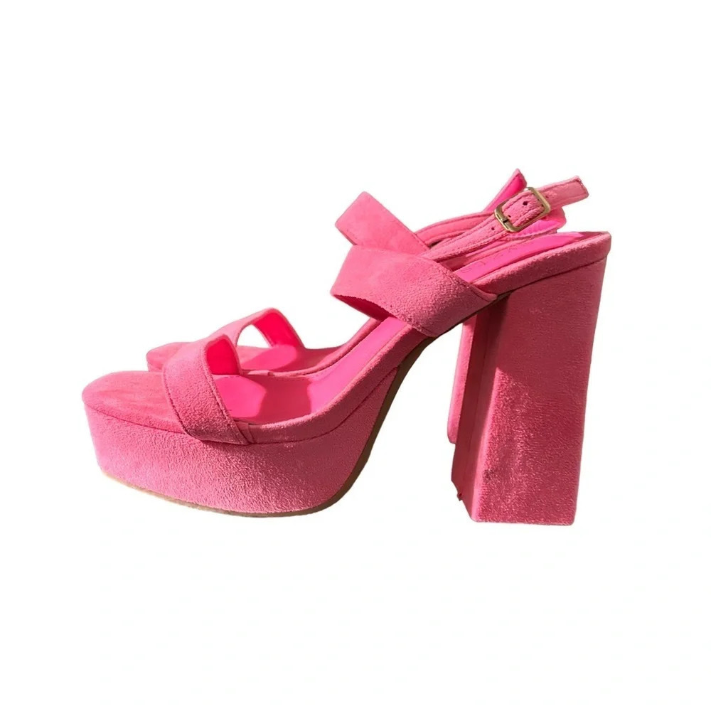 Pink Block Heel Platform Sandals